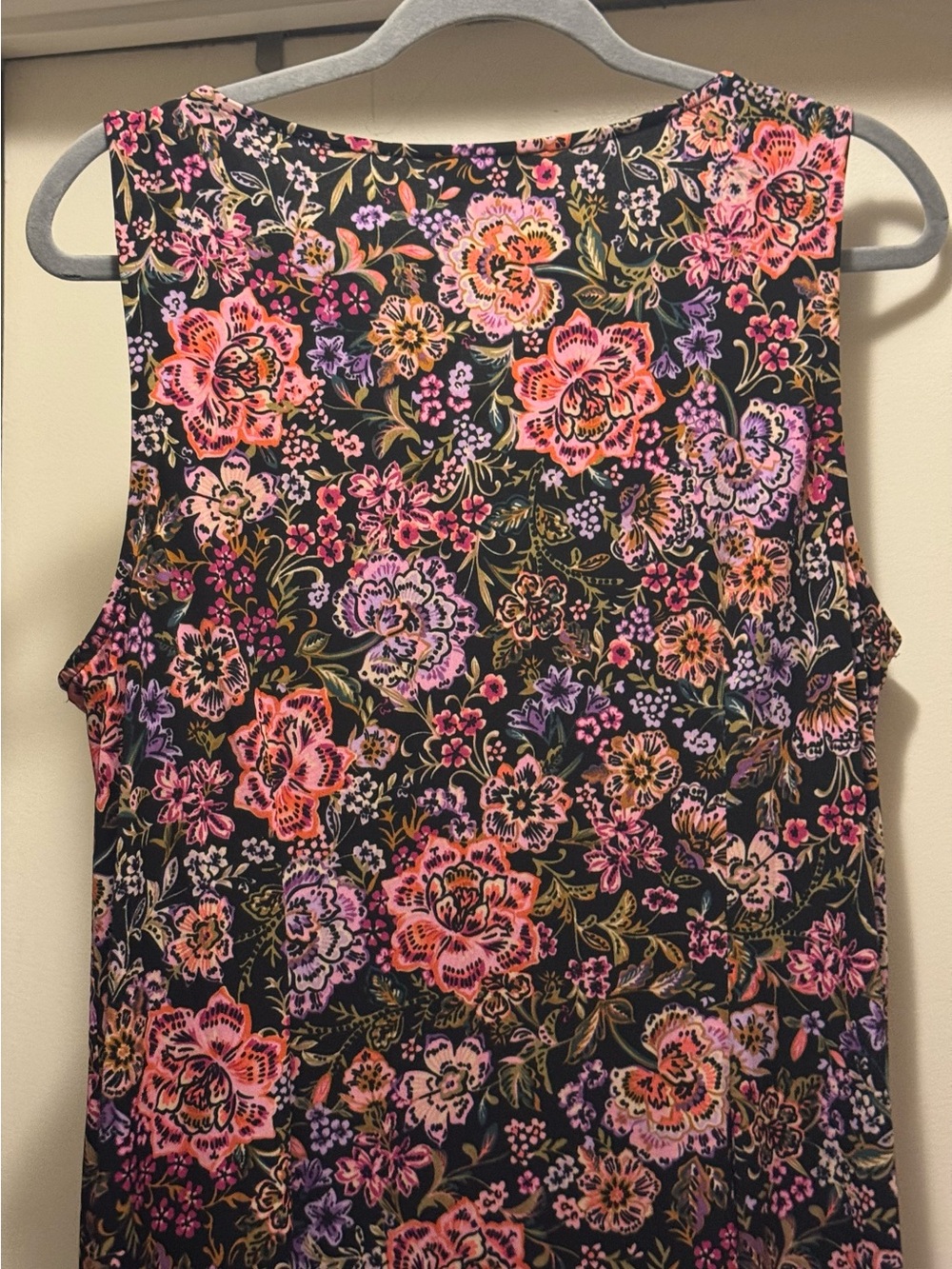 MSK Black Floral Top with Pink, Purple & Orange Blooms Size XL NWOT - Picture 9 of 13